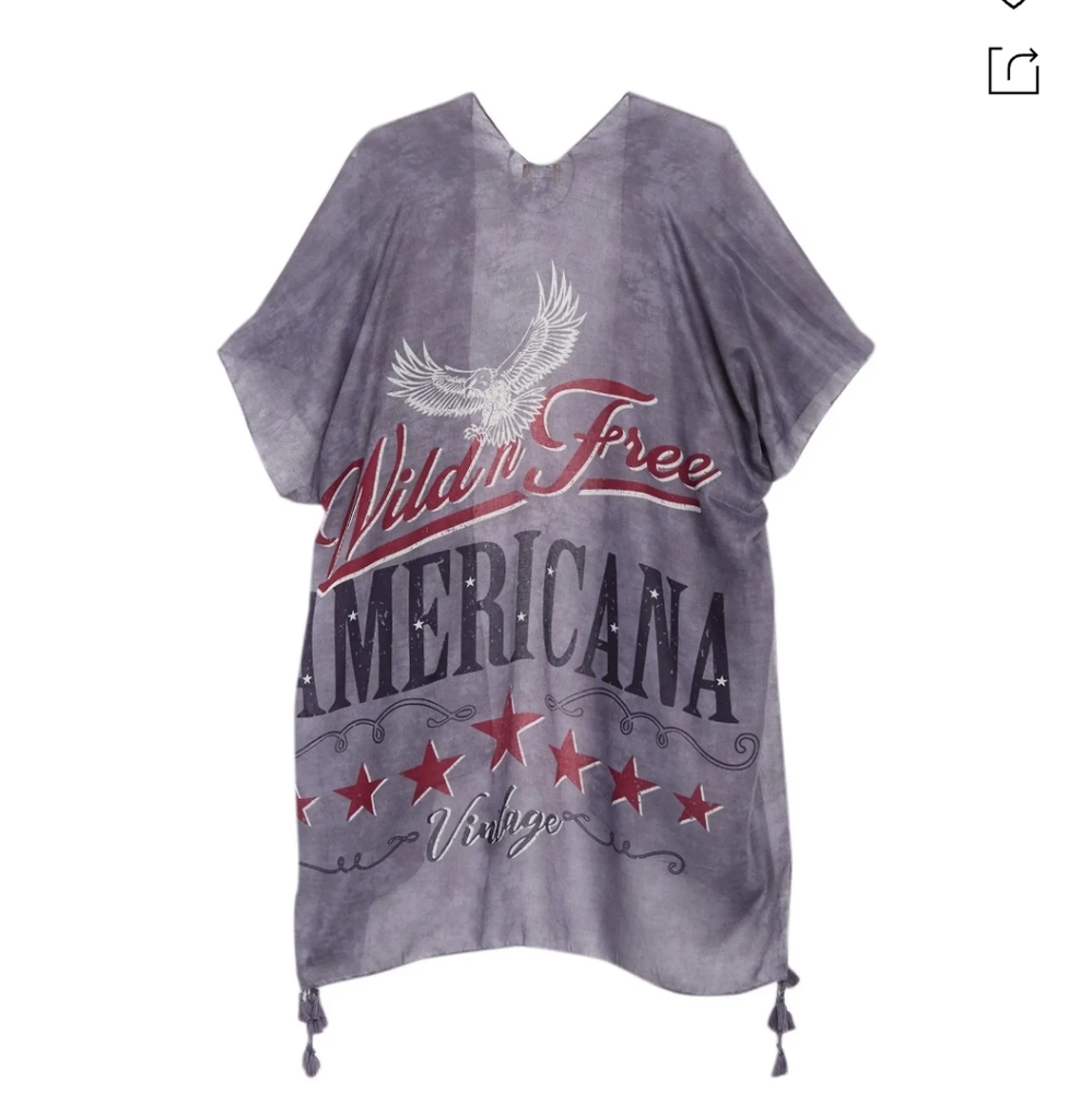 DAVID & YOUNGWild & Free Americana Vintage Kimono  Swim Cover In Blue